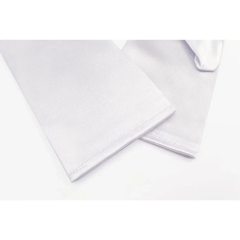Women's White Short Satin Gloves Stretchy Fabric Formal Wedding Party Tea Prom